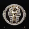 Whole-P Gold Silver Color Egyptian King Tutankhamen Ring Egypt Pharaoh King Motor Biker Mens Icro Paved Stone Round Rings2934