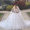 2019 New Arabic Luxury Ball Gown Wedding Dresses Sweetheart Lace AppliquesCap Sleeves Open Back Court Train Puffy Tulle Bridal Gowns