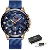 2019 Nieuwe Lige Blauw Casual Mesh Riem Mode Quartz Gold Watch Mens Horloges Topmerk Luxe Waterdichte Klok Relogio Masculino J190716