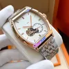 新しいMalte Tourbillon自動メンズウォッチ2つのトーンのローズゴールドホワイトダイヤルスティックマーカーステンレススチールブレスレット時計タイムゾーンウェットE105B2