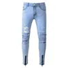 Slim Fit Jeans Rasgado Homens Hi-Street Mens Afligido Denim Juntos Joelho Holes Lavado Jeans Destruído Frete Grátis