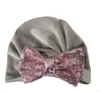 Baby Sequins Bow Turban Girls Girls India Hats Pleuche завязанные твердые черепные колпачки с твердым черепом Новорожденный шляп малыш зимняя фаната младенческая мода аксессуары E6744