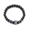 CRWON Magnetic Hematite Pulseira Strand Antiga Prata Rainha Coroa Braceletes Preto Beads Para Homens Mulheres Moda Jóias