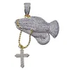 Collar de diseñador de joyería de Hip Hop Colgante helado para hombre Cadena de oro Rapero Cruz cristiana Manos rezando Colgantes Diamante CZ Luxury1731104