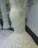 Luksusowy Arabski Dubai Koronki Syrenki Suknie Ślubne Aplikacja 3D Kwiatowy Aplikacja Zroszony Kryształy Sądzie Dresy Wedding Suknie Bridal Suknie Vestidos