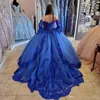 Модные королевские синие платья принцессы Quinceanera, кружевные аппликации, бисерное милое корсет на шнуровке сзади, милые 16 платьев, платье для выпускного вечера 290V