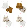 Baby Girls Floral Printed Kläder Satser Kids Suspender Top Ruffle Shorts Passar Barn Sommar Mode Artikel Pit Camisole PP Byxor AYP463