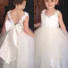 결혼식을위한 2020 귀여운 볼 가운 꽃 소녀 드레스 레이스 Appliqued V 넥 소녀 선발 대회 생일 가운 얇은 명주 그물 아이 정장 드레스