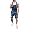 Överdimensionerade män rippade jeans jumpsuits korta byxor Summer Street Style orolig denim Bib overaller Suspender Short Pants231w