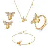 Moda giallo cristallo miele ape collana pendente braccialetti di cristallo anelli orecchini set di gioielli per le donne amici amante regalo gioielli per feste