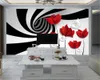 3d Flower Wallpaper Black Lines Expand Space Red Flowers Living Room Bedroom Protection Decoration Mural Wallpaper