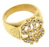 Rostfritt stål Guldfärg Dollar Sign Ring Hip Hop Rock Punk Led Out Bling Zircon Rhinestone Men Ringar Mode Smycken