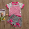 Enfants Designer Vêtements Filles Summer Mesh Survêtements Bretelles Blouse Shorts Sportsuit Crop Tops Smock Pantalons Tenues Work Out Sportwear B7579