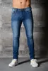 Slim Fit Ripped Jeans Men Hi-Street Mens Distressed Denim Joggers Knähål Tvättade förstörda Jeans 11037 Kläder Blå