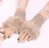 Gloves Faux Rabbit Fur Mittens Winter Knitted Arm Length Warmer Outdoor Solid Fingerless Gloves Arm Warmer Gloves Semi Finger Glove D6460