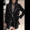 Fashion-2019 New Heavy Luxury Rhinestone Black Suit Blazer Women Autumn Outerwear Medium Long Diamond Suit Jacket Coat Female