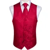 Snelle verzending Heren Klassieke Rode Paisley Jacquard Silk Vest Vest Zakdoek Manchetknopen Party Wedding Tie Vest Pak Set MJ-0102