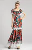 Женская взлетно-посадочная полоса дизайнерские платья Scoop Deckline оборками цветочные напечатанные напечатанные кружевные накладки.