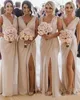 2020 V-Neck Bride Maid of Honor Gowns real picture vestido madrinha Slit Mermaid Bridesmaid Dresses Long Sexy Backless Wedding Party Dress