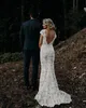 Estilo de campo Vestidos de novia de sirena de encaje bohemio Cuello en V Mangas casquillo Tren largo Vestidos de novia Sin espalda sexy Tallas grandes Segunda recepción Robes de Mariee AL3030