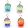 Heet ovaal vintage regenboog hangers toermalijn kristal strass zilver bruiloft vrouwen 925 sterling zilveren ketting hangers 1318mm