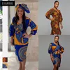 Isarose afrikansk dashiki klänning v halsbält slitsar rika tryck bazin hög midja plus size office lady kvinnor dagliga kläder