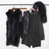 Oftbuy Vattentät Parka Real Fur Coat Vinterjacka Kvinnor Naturlig Raccoon Fur Collar Fox Fur Liner Varm Tjock Streetwear Outwear CJ191213