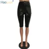 Haoyuan Pu Leather Sexy Shorts Women Fashion High Waist Faux Leather Biker Shorts Streetwear Push Up Knee-length Short Pants J190430