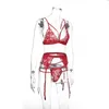 Red Bras sexiga kvinnor underkläder set brassiere broderi spets bh set 3 bit bh tongs strumpare sexig underkläder ultra tunn bra251e