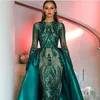 2020 Ny Sparkly Green Mermaid Prom Klänningar Juvel Neck Lace Sequined Långärmade Avtagbara Tåg Evening Klänningar Kvinnor Formella Party Grows