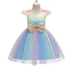 Bebé vestidos meninas bowknot princesa vestido tule festa formal vestidos de dança boutique túnica vestido lantejoulas arco-íris vestido de baile vestidos c7221