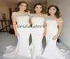 Sheer riemen lange bruidsmeisje jurken 2020 goedkope zeemeermin prom jurken land boho meid van eer jurken plus size sweep trein bruiloft gast