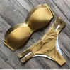 2018 Conjunto de bikini con estampado de oro Traje de baño acolchado atractivo para mujer Push Up Bandeau Traje de baño Ropa de playa de verano Brasil Traje de baño Vendaje Y19052702