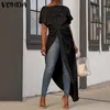 Vonda s-5xl tops de verão mulheres blusa sexy split hem AssimétricaParty blusa casual longa camisas longas femininas túnica