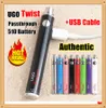 MOQ 1 stks 100% Authentieke UGO Bottom Twist Batterij 510 Draad EVOD Vape Pen 650 900 mAh VV Variabele Spanning Side USB Passthrough + USB Charger Kit