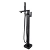 Black Floor Mounted Bathtub Faucet Bathroom Brass Bath Mixer Water Tapware Square Design Double Handle Shower