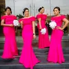 Hot Pink Mermaid Bridesmaid Dresses Plus Size Long Ruffles Off Shoulder Robe Maid Of The Honor Dress For Women Wedding Party Gowns Vestidos