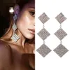 Partihandel-Fashion Luxury Designer Glittering Full Diamond Rhinestone Geometric Long Stud Örhängen för Kvinnor Flickor