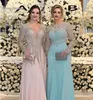 2019 Mint Green Vintage Sheath Prom Dresses Long Sleeve Beads Long Sleeves Appliqued Evening Party Gown234c