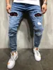 Fashion-Mens Designer Washed Hole Jeans Summer Spring Skinny Embroidery Letter Blue Pencil Pants Hiphop Street Jeans