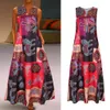 Neue Frauen Sommer Kleid Plus Größe Drucken Täglich Casual Ärmellose Vintage Böhmischen V-ausschnitt Maxi Kleid Weibliche Mode Vestidos