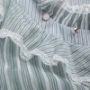 Women's Lace Striped Stand Collar Lantern Sleeve Shirt Ruffled Irregular Splicing Long Sleeve Perspective Hollow Out Shirt T5190615