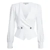 Office Lady Sexy V szyja bluzka Kobiety Lantern Long Top Bluzki plus rozmiar elegancki solidny guzik koszulki blusas roboczy sj5608v