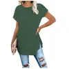 Female Solid Color Short Sleeve Shirt Fashion Trend Round Neck Plus Size Split Front And Back Tshirts Designer Women Drop Shoulder Tees Tops