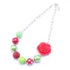 Green+Red Flower Christmas Kid Chunky Necklace Christmas Style Bubblegume Bead Chunky Necklace Jewelry For Baby Kid Girl