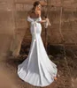 2020 élégant doux Satin Vestido de noiva dentelle sirène mariée robe de mariée grand arc nouvelle robe de mariée avec cristal de luxe et perles