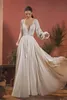 Country Style Bohemian A Line Wedding Dresses Long Sleeve Backless V Neck Lace Appliqued Boho Chiffon Wedding Dress Bridal Gowns vestidos