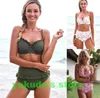 top bikini set stampa spiaggia con staffa in acciaio bikini arricciato vita alta costumi da bagno spaccati yakuda gilet con cerniera collo alto donne sexy a righe