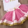 Toddler Kid Baby Girl 1st Birthday Lace Outfit Romper Top Tutu Skirt Cake Smash Bow Set Short Sleeve Summer Cute Clothing