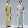 Chiński Tradycyjny Mężczyzna Cheongsam Bawełniana Lniana Hanfu TV Film Stage Nosić Długa Suknia Qipao Męska Vintage Tang Suit Oriental Costume